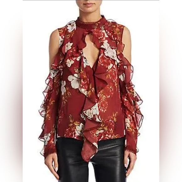 Nicholas Women's Celeste Cold-Shoulder Silk Top - Red - Size S - Picture 1 of 5